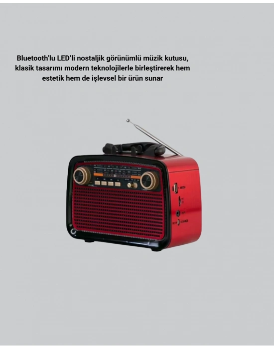 ® Bluetooth’lu LED Işıklı Nostaljik Müzik Kutusu – Ahşap Dokulu, Vintage Tasarım ve Yüksek Ses Kalitesi