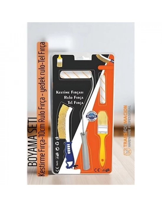 ® Boyama Seti - Kestirme Fırça -10cm Rulo Fırça - yedek rulo- Tel Fırça