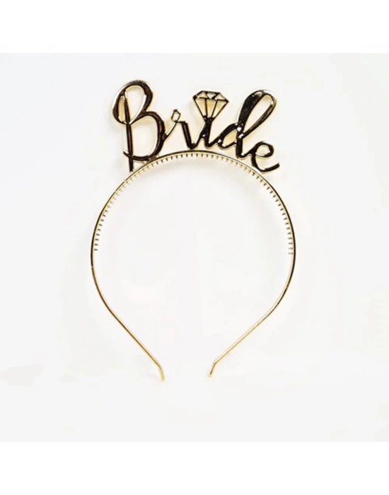 Bride Yazılı Taç ve Bride To Be Yazılı Gözlü Seti Altın Renk
