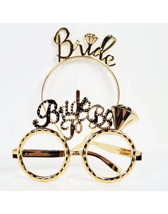 Bride Yazılı Taç ve Bride To Be Yazılı Gözlü Seti Altın Renk