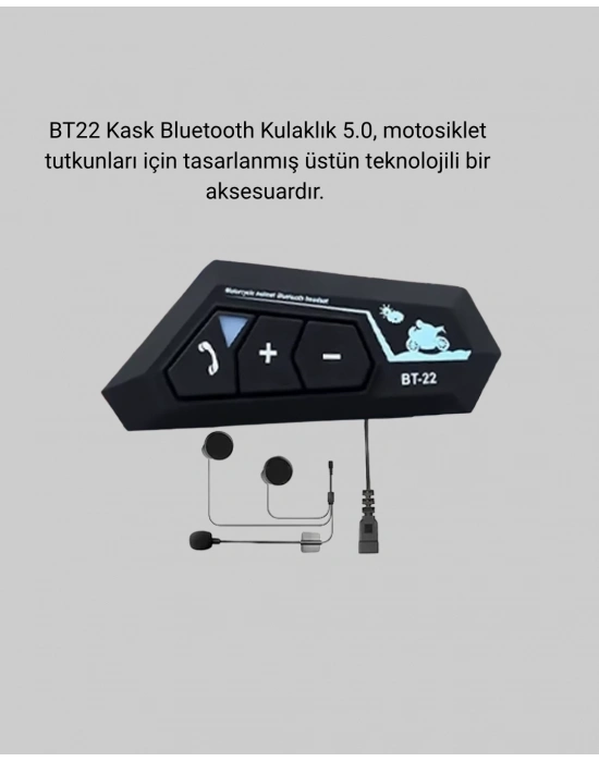 ® BT22 Kask Bluetooth Kulaklık 5.0 Gürültü Engelleyici ve Eller Serbest Kullanım