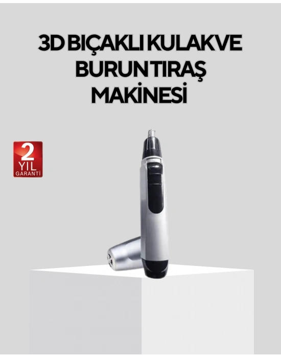 ® Burun Kulak ve Kaş Tıraş Makinesi 3D Keskin Bıçaklı Pil ile Çalışan