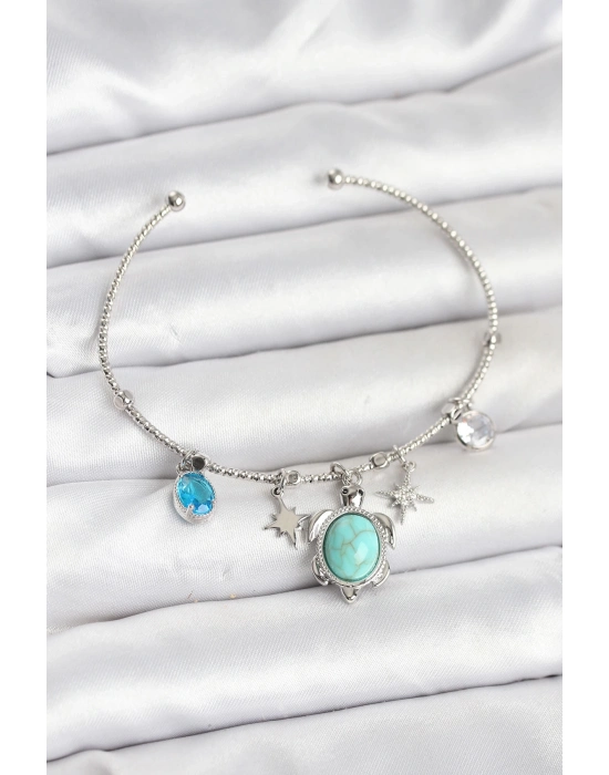 ® Caretta Caretta Charmlı Gümüş Renk Kadın Bileklik