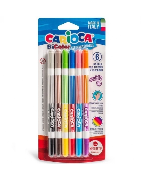 ®  a Bicolor Süper Yıkanabilir Çift Uçlu Keçeli Boya Kalemi 6Lı 12 Renk