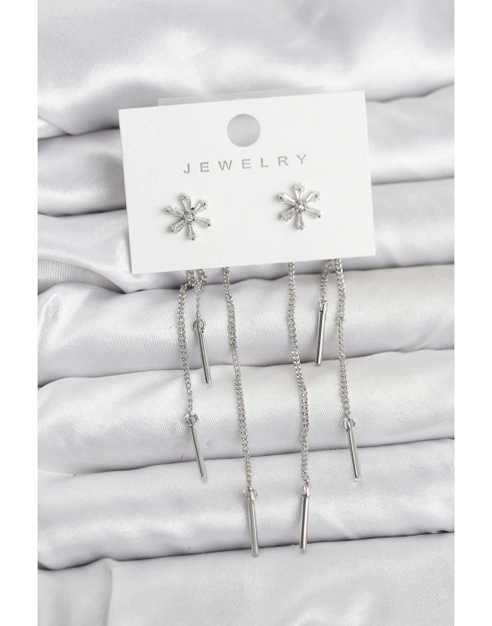 ® Çiçek Model Gümüş Pirinç Sallantılı Kadın Küpe