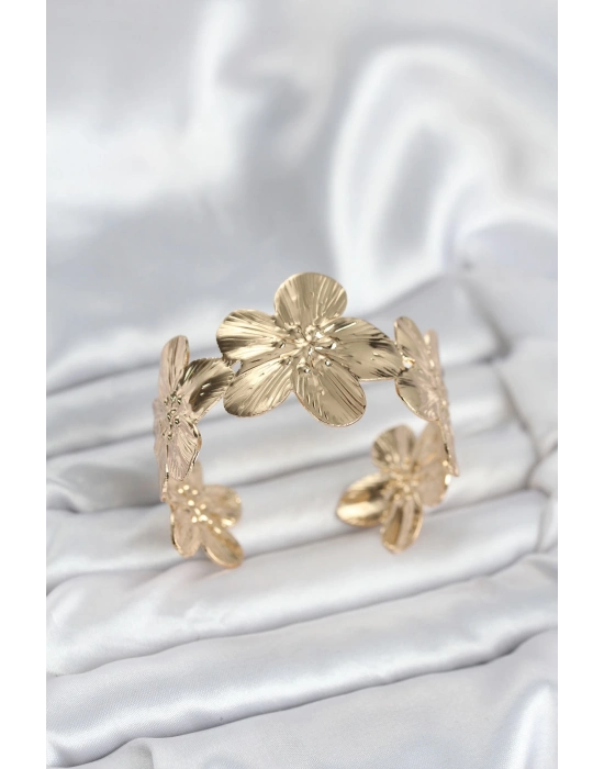 ® Çiçek Model Pirinç Levha Kadın Bileklik