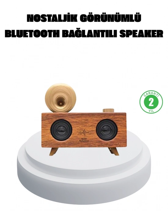 ® Çift Hoparlörlü Bluetooth Gramofon Speaker – FM Radyo, USB, SD Kart ve AUX Girişli