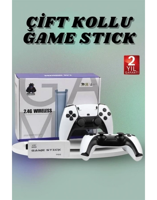 ® Çift Oyun Kollu 4K HD Ekran Nostaljik 20.000 Oyunlu Beyaz Game Stick