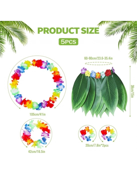 Çocuk Hawaii Kostüm Seti - Yaprak Etek & Hawaii Set - 5 Parça