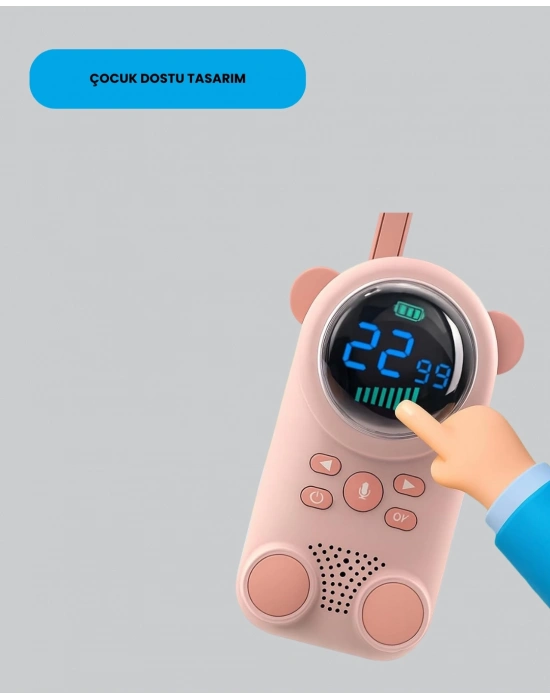 ® Çocuk ve Bebek Telsizi – 22 Kanal, VOX Modu, USB Şarjlı, Renkli Ekran