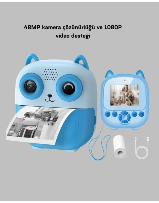 ® Çocuklar İçin Dijital Kamera Termal Yazıcı 48MP Çift Kamera 1300mAh Batarya
