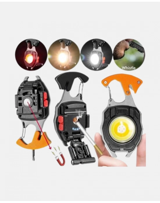 ® Çok Fonksiyonlu Anahtarlık Fener – Güçlü LED Işıklı, Şarjlı, Düdüklü ve Tornavidalı Mini El Feneri