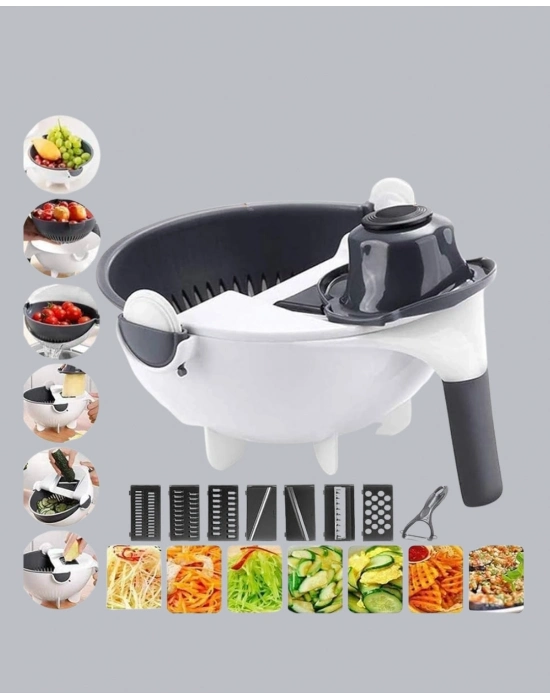 ® Çok Fonksiyonlu Döner Rende Süzgeç Hazneli Ergonomik Sebze Doğrayıcı