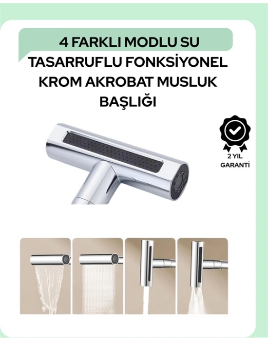® Çok Fonksiyonlu Musluk Başlığı | 4 Su Modu | Geniş Uyumlu Adaptör Seti | Mutfak ve Banyo Uyumlu