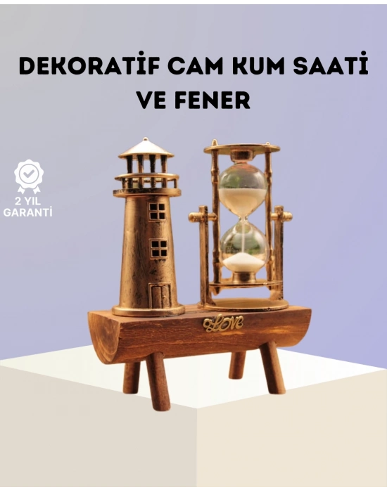® Dekoratif Ahşap Kum Saati ve Deniz Feneri Figürlü Masa Süsü – Şık ve Fonksiyonel Tasarım