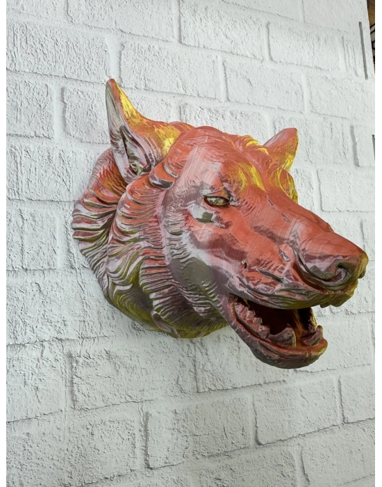 ® Dekoratif Altın Gold Kurt Duvar Heykeli Asılabilir Hediyelik 25x19 cm