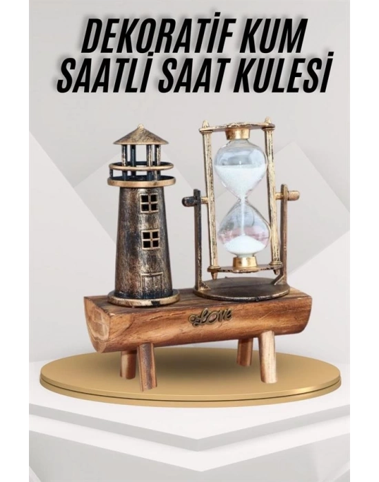 ® Deniz Feneri Kum Saati Ahşap Görünümlü Vintage Tarz Biblo