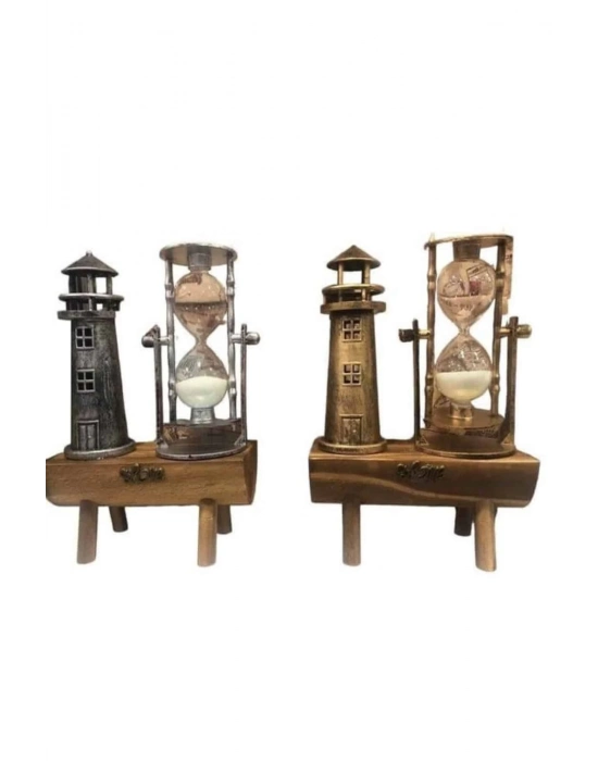 ® Deniz Feneri Kum Saati Ahşap Görünümlü Vintage Tarz Biblo