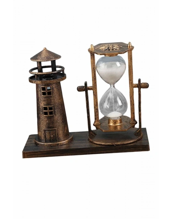 ® Deniz Feneri Kum Saati Ahşap Görünümlü Vintage Tarz Biblo