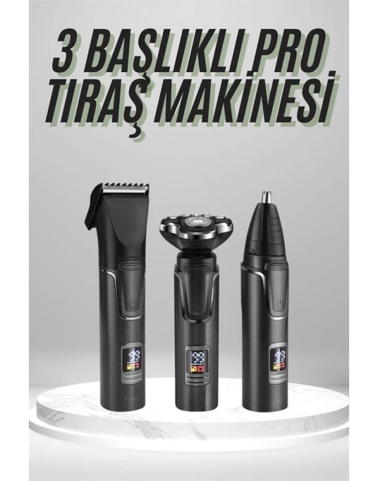 ® Dijital Göstergeli 3 Başlıklı Tıraş Makinesi Islak Kuru Lazer Öncesi Günlük