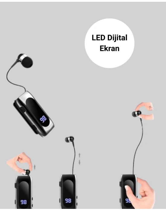 ® Dijital Göstergeli Bluetooth Kulaklık – Klipsli ve Şık Tasarım
