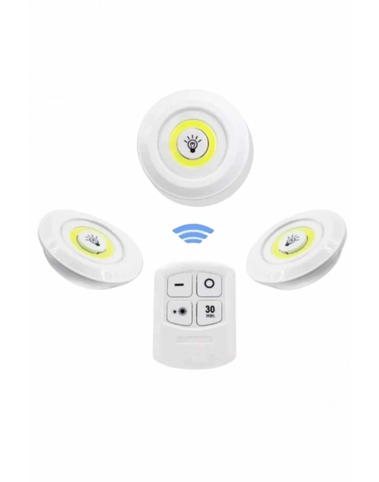 Dolap Işığı Mutfak Rafı Işığı Uzaktan Kumandalı 3 Lü Spot Led Lamba