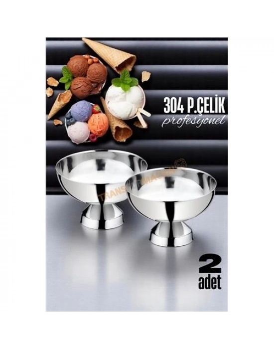 2 li Ayaklı Dondurma Tatlı Kokteyl ve Sunum Kasesi - Paslanmaz Çelik 10 cm 721648