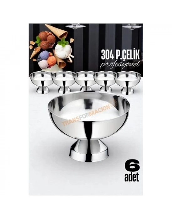 6 lı Ayaklı Dondurma Tatlı Kokteyl ve Sunum Kasesi - Paslanmaz Çelik 10 cm 721649