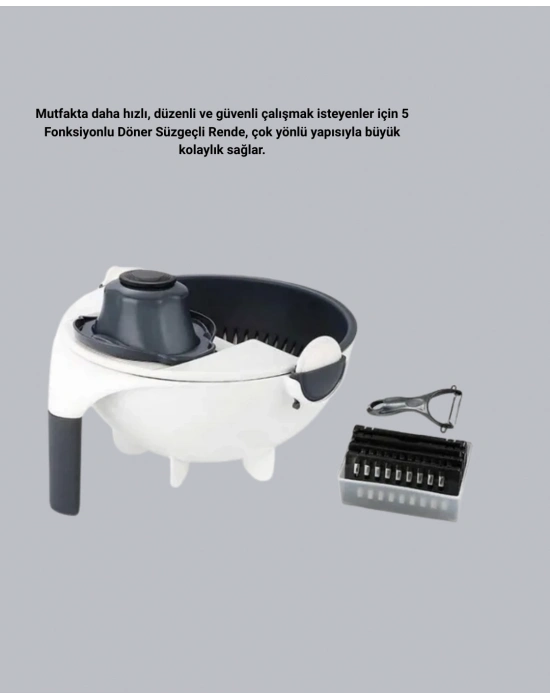 ® Döner Mekanizmalı 5’i 1 Arada Süzgeçli Rende Sebze Meyve Doğrama Cihazı