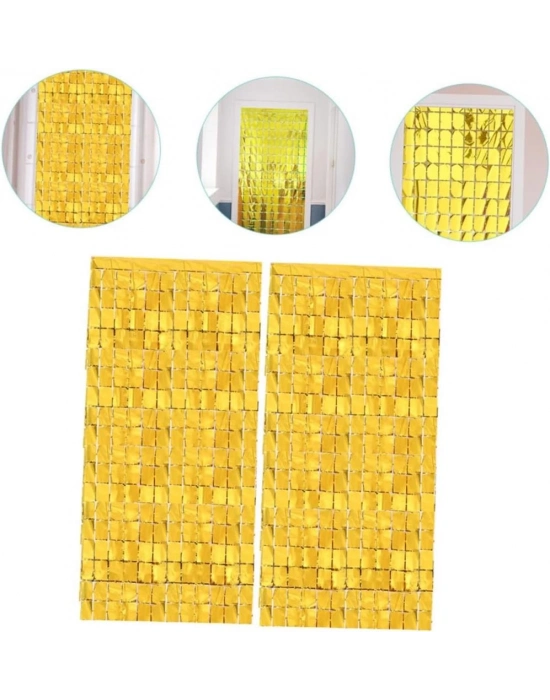 Ekstra Metalize Altın Renk Disko Dikdörtgen Kesim Kapı Perdesi Dekorasyon 1x2 Metre