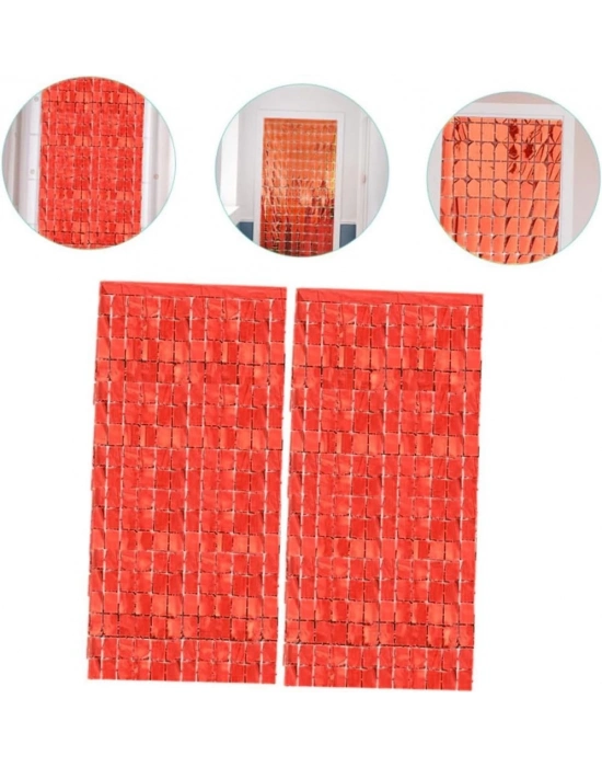 Ekstra Metalize Kırmızı Renk Disko Dikdörtgen Kesim Kapı Perdesi Dekorasyon 1x2 Metre