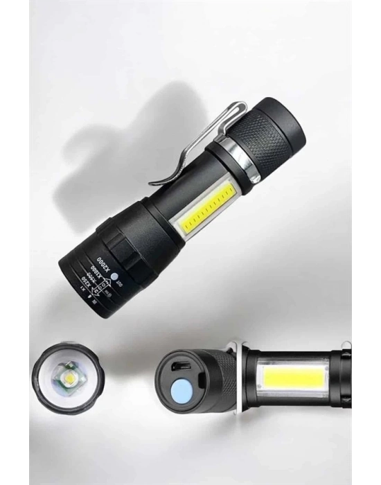 ® El Feneri Led USB Şarjlı Zoom Mini Led Işık Acil Durum Feneri