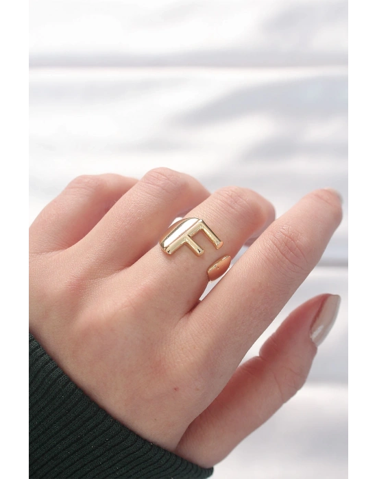 ® F Harfli Altın Renk Ayarlanabilir Yüzük