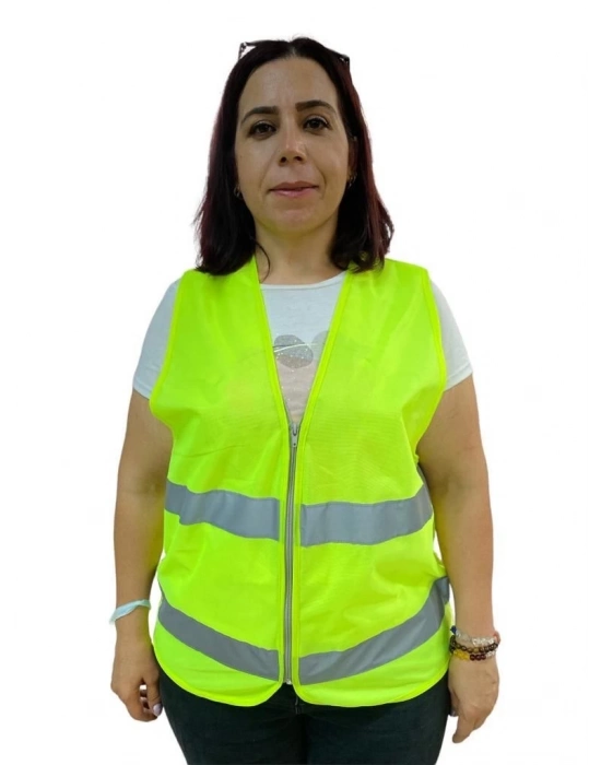 ® Fermuarlı Sarı İkaz Yeleği XL Beden 59 cm