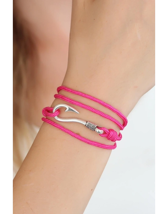 ® Fuşya Renk Gümüş Metal Kancalı Bayan Çoklu Bileklik