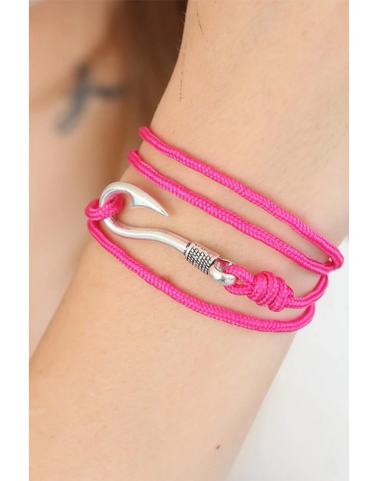 ® Fuşya Renk Gümüş Metal Kancalı Bayan Çoklu Bileklik
