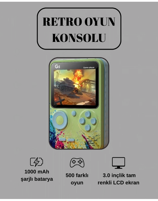 ® G5 Game Box Retro Mini Oyun Konsolu – 500 Dahili Oyun