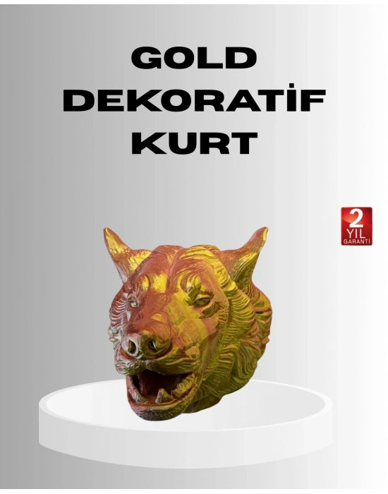 ® Gold Renk 3D Kurt Başı Duvar Dekoru