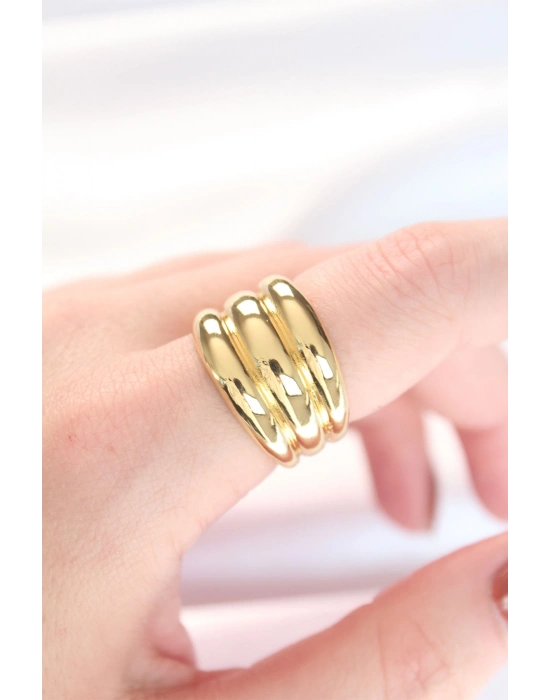 ® Gold Renk Ayarlanabilir Çizgili Bombe Yüzük