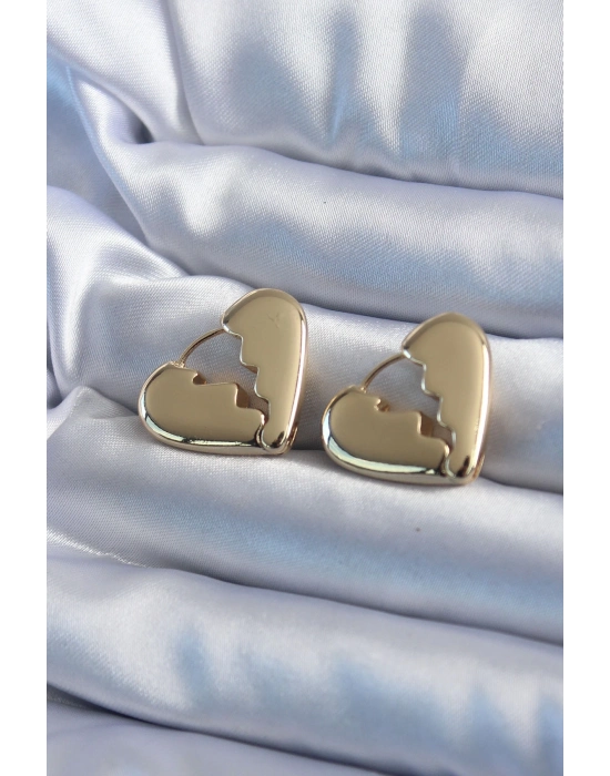 ® Gold Renk Kırık Kalp Model Pirinç Kadın Küpe