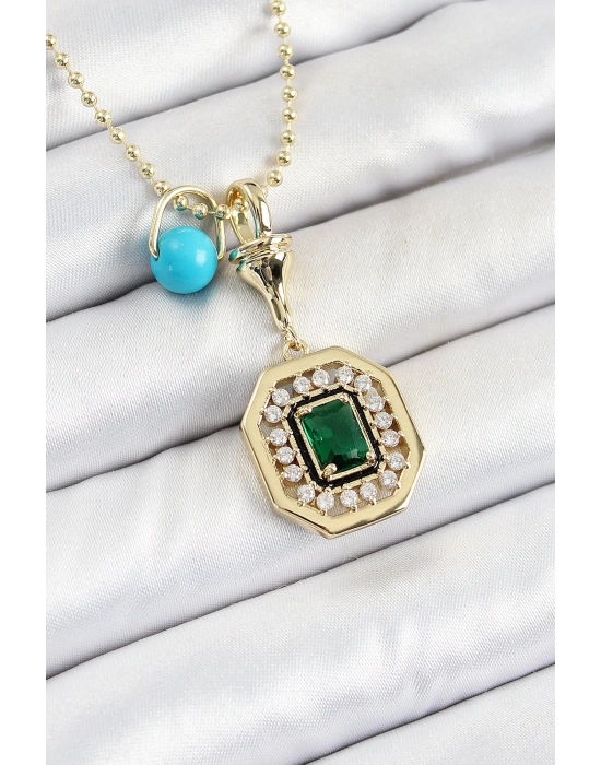 ® Gold Renk Pirinç Zirkon Taşlı Kadın Serenay Kolyesi