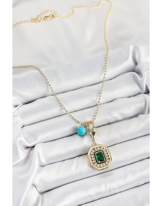 ® Gold Renk Pirinç Zirkon Taşlı Kadın Serenay Kolyesi