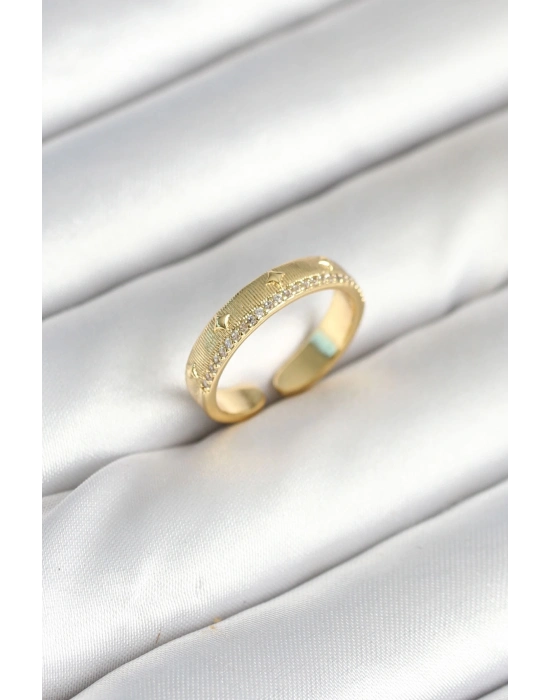 ® Gold Renk Şerit Zirkon Taşlı Kadın Yüzük