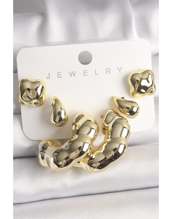 ® Gold Renk Yonca Damla Halka Model CCB Plastik Kadın Küpe Seti