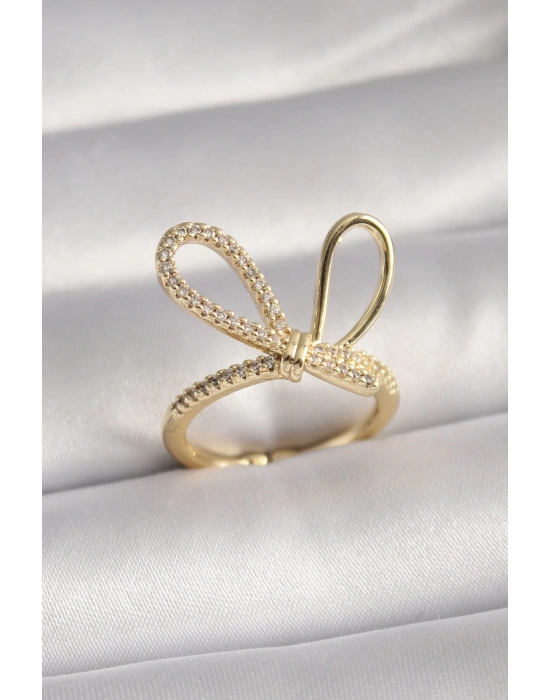 ® Gold Renk Zirkon Taşlı Düğüm Model Kadın Yüzük