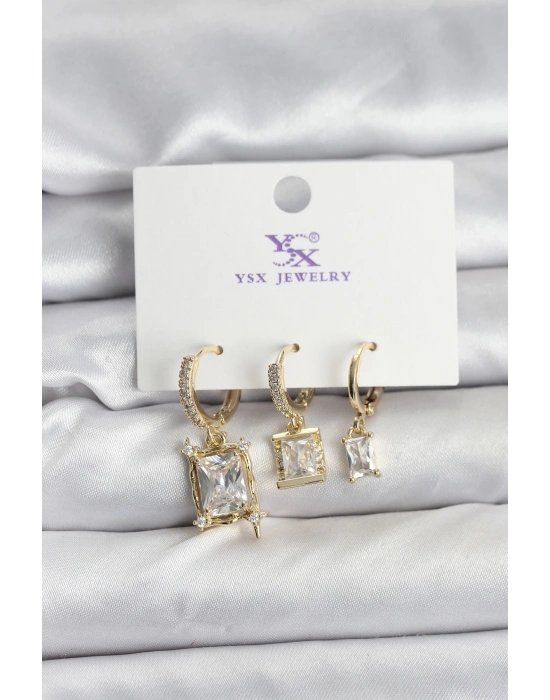 ® Gold Renk Zirkon Taşlı Kadın Küpe