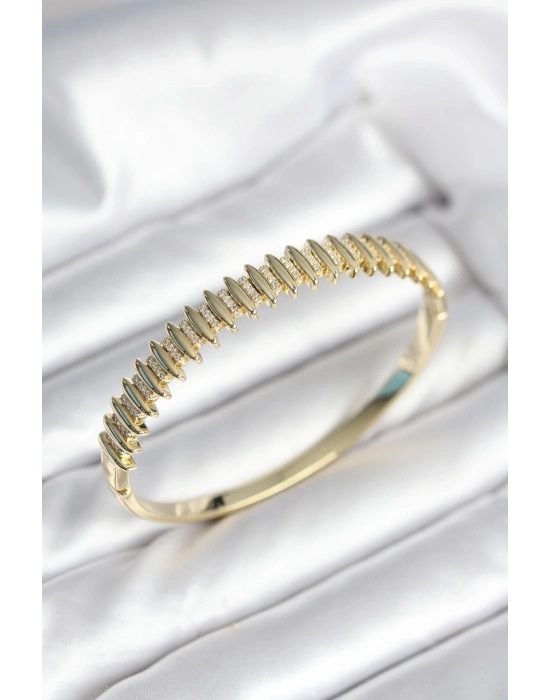 ® Gold Renk Zirkon Taşlı Pirinç Kadın Kelepçe