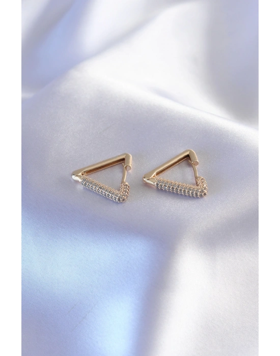 ® Gold Renk Zirkon Taşlı Üçgen Model Kadın Küpe