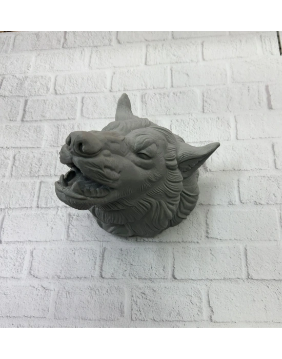 ® Gri Kurt Duvar Dekoru Asılabilir Dekoratif Heykel Tasarım