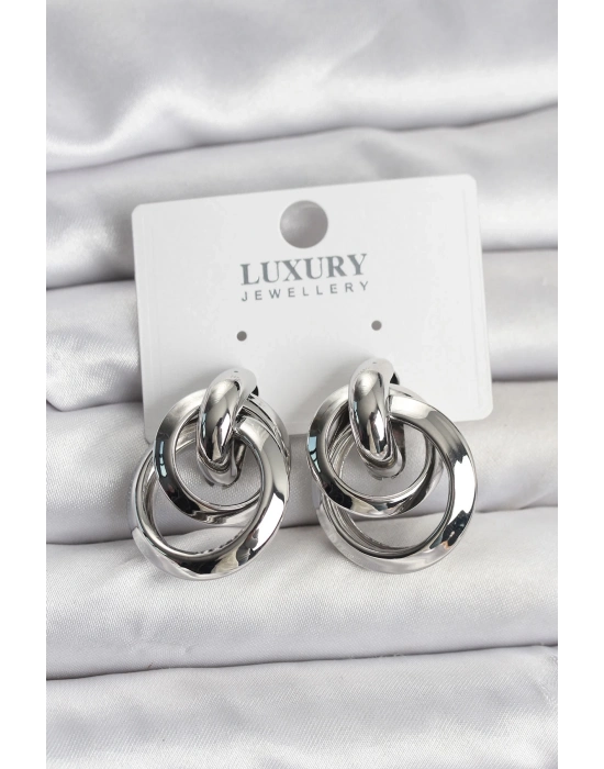 ® Gümüş Renk Halka Model Pirinç Kadın Küpe